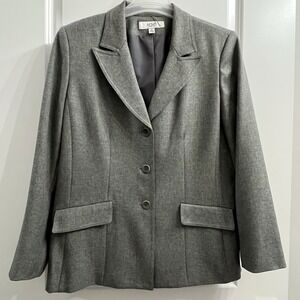 Le Suit Essentials Womens Gray Herringbone Three Button Blazer Jacket Size 16